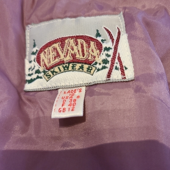 NEVADA Skiwear: Vintage 80's Insulated Ski Jacket, Patterned Pink/Green: Size L - Picture 6 of 9